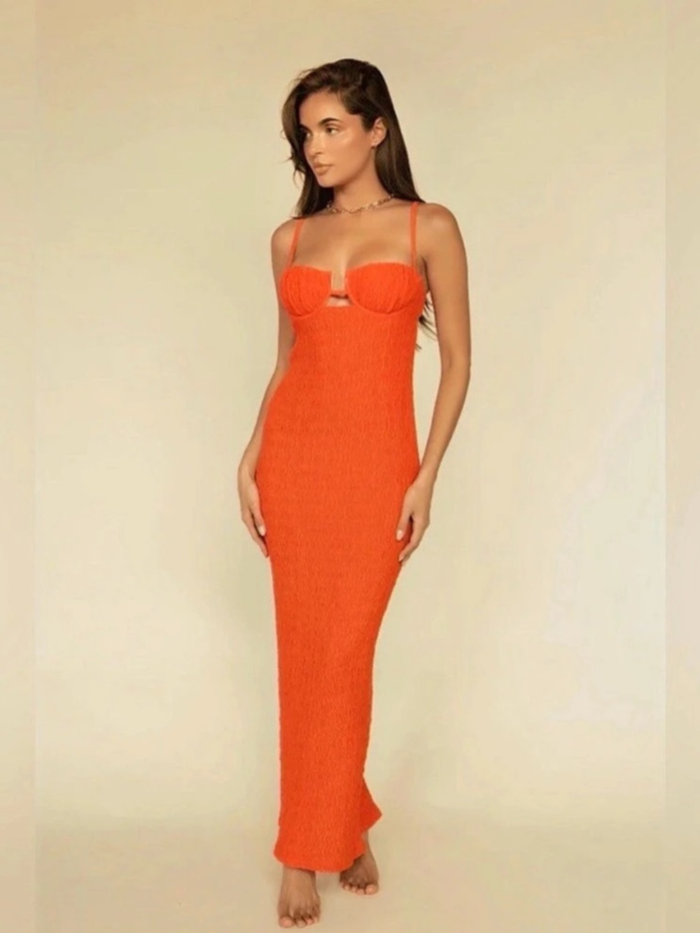 Montce Petal Long Slip Dress Orange Tangerine Maxi Size Medium